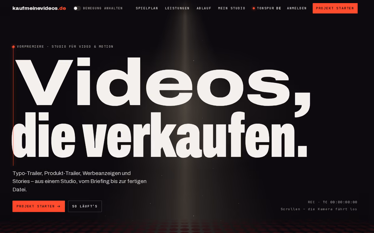 Die Website von kaufmeinevideos.de, ganz durchgescrollt