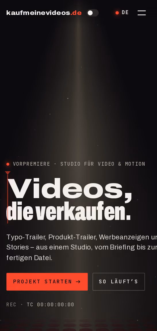 Die Website von kaufmeinevideos.de, ganz durchgescrollt